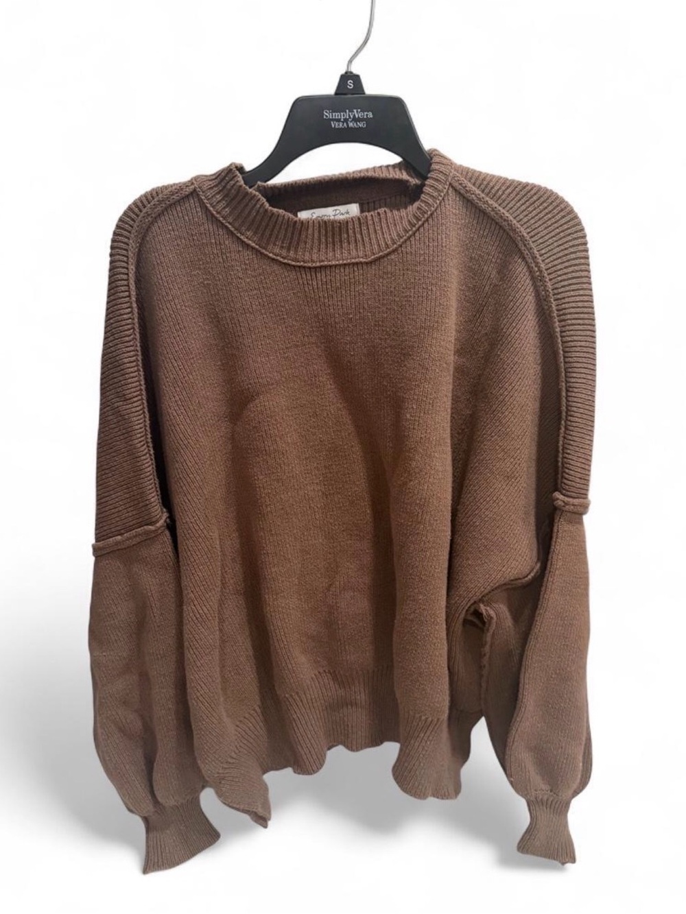 emory park Brown Ribbed-Sleeve Crewneck Sweater
